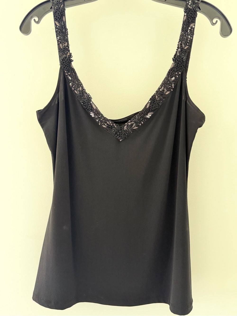 Elie Tahari Black Embellished V-Neck Tank